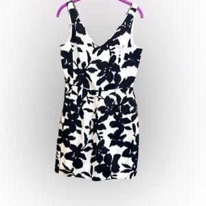 White House Black Market (WHBM) Black & White Floral Fit-and-Flare Dress size 8